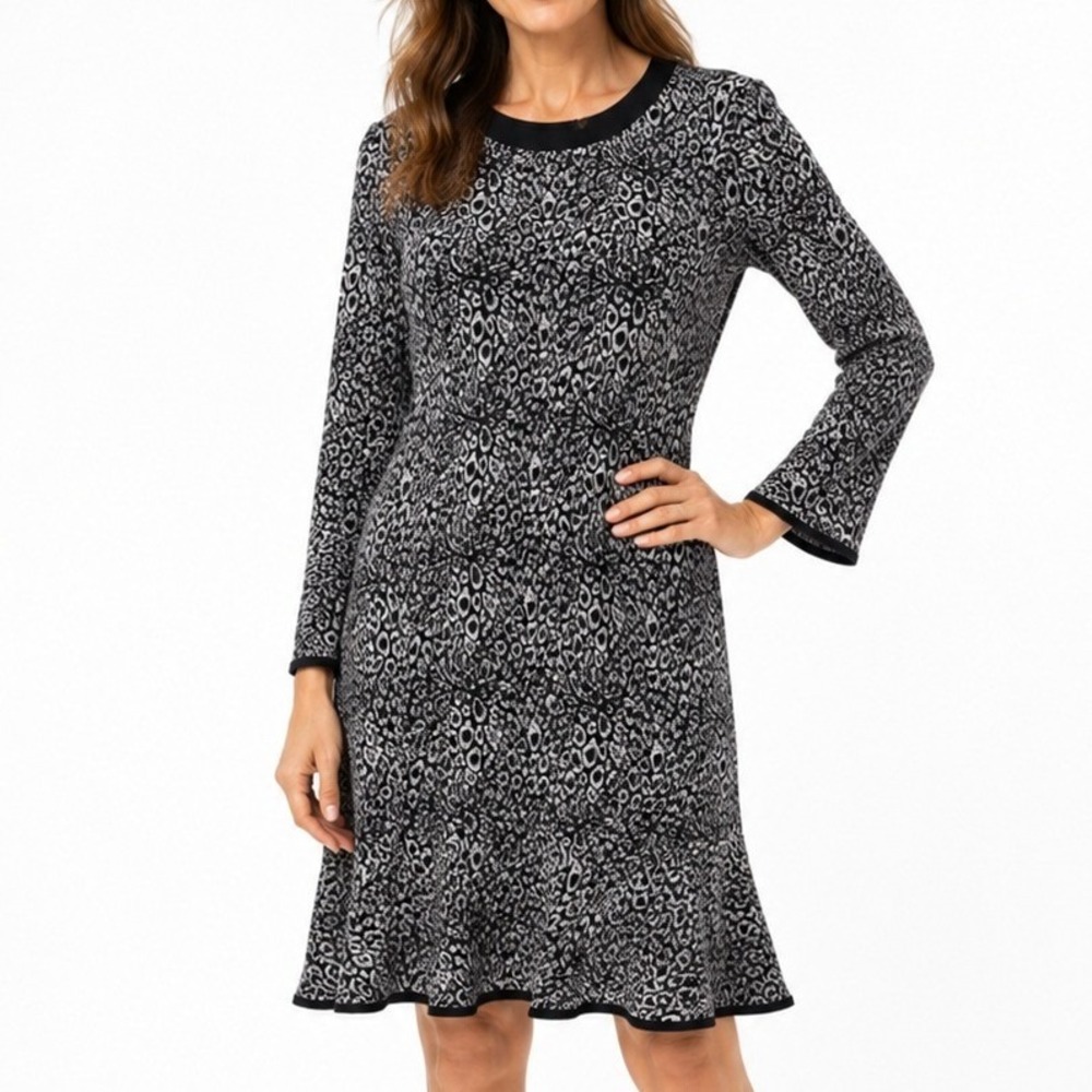 Michael Michael Kors Monochromatic Black White Abstract Animal Print Dress‎ M